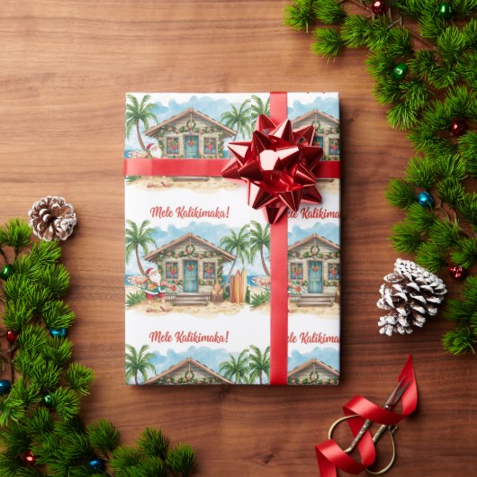 Santa Surf Shack Hawaii – “Mele Kalikimaka!”  Geschenkpapier (Feiertagsgeschenk)