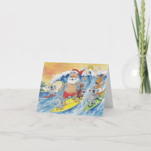 Santa Surfen mit seinen Tierfreunden Feiertagskarte