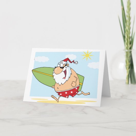 Santa-Surfer am Strand Feiertagskarte (Vorderseite)