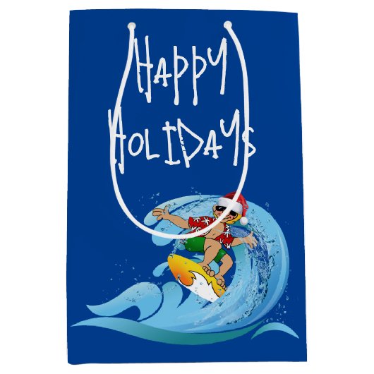 Santa Surfer on Wave Mittlere Geschenktüte (Vorderseite)