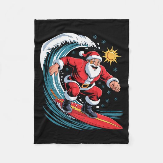 Santa Surfing Funny Surfer Holiday Christmas Xmas Fleecedecke (Vorderseite)