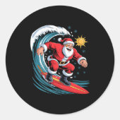 Santa Surfing Funny Surfer Holiday Christmas Xmas Runder Aufkleber (Vorderseite)