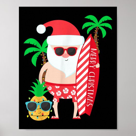 Santa Surfing Hawaiian Beach Christmas In July Tro Poster (Vorne)