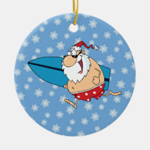 Santa surfing keramikornament