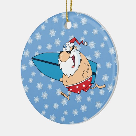 Santa surfing keramikornament (Links)
