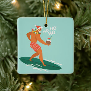 Santa Surfing Keramikornament