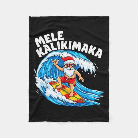 Santa Surfing Mele Kalikimaka Hawaiian Christmas Fleecedecke (Vorderseite)