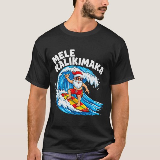 Santa Surfing Mele Kalikimaka Hawaiian Christmas T-Shirt (Vorderseite)