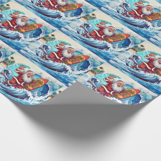 Santa surfing on big wave geschenkpapier (Ecke)