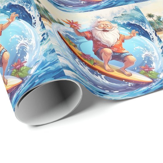 Santa surfing on big wave geschenkpapier (Rolleneckpunkt)