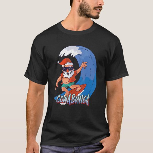 SANTA SURFING THE WAVE COWABUNGA T-Shirt (Vorderseite)