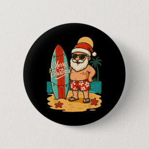 Santa surft am hawaiianischen Strand Weihnachten i Button