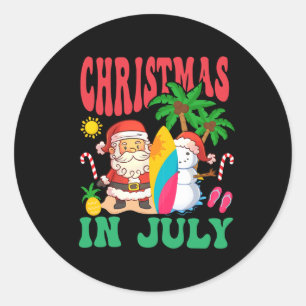 Santa Surft an Hawaiian Strand Weihnachten im Juli Runder Aufkleber