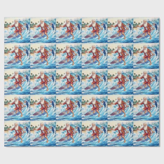 Santa surft auf einer großen Welle Geschenkpapier (Flach)