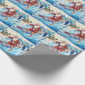 Santa surft auf einer großen Welle Geschenkpapier (Ecke)