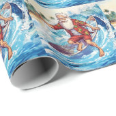 Santa surft auf einer großen Welle Geschenkpapier (Rolleneckpunkt)