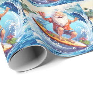 Santa surft auf einer großen Welle Geschenkpapier