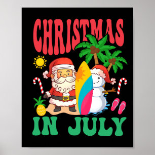Santa surft auf hawaiianischem Strand Weihnachten Poster