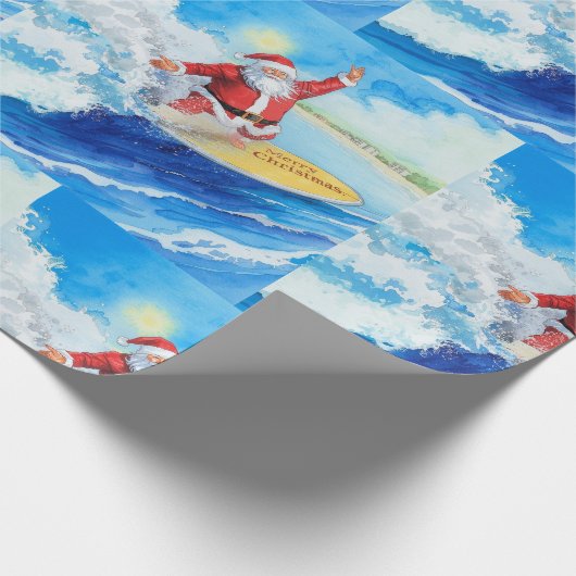 Santa surft Weihnachtsferien Geschenkpapier (Ecke)