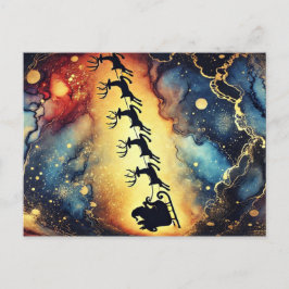 Santa Szene Nachthimmel mit Rentierferien Postkart Feiertagspostkarte