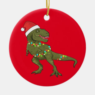 Santa T-Rex Dinosaur Christmas Xmas Decoration Keramik Ornament