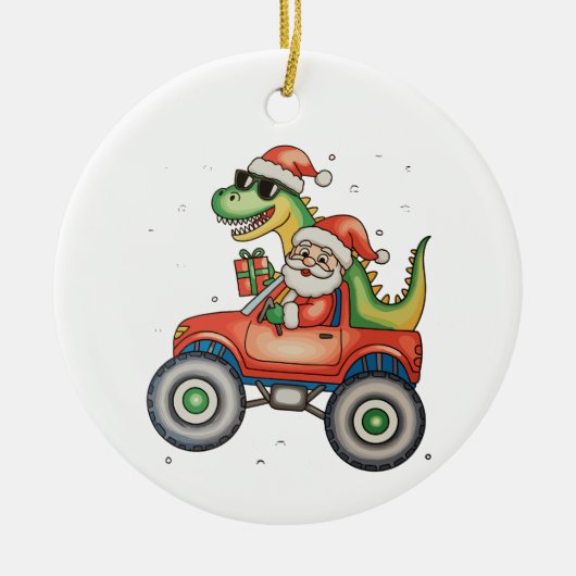 Santa T Rex Dinosaurier Monster Truck Weihnachten Keramik Ornament (Vorne)