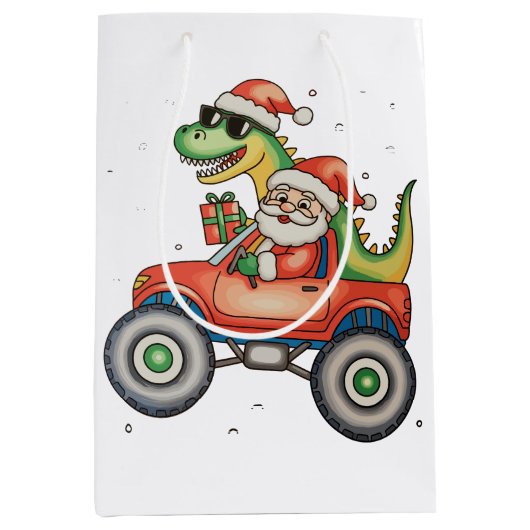 Santa T Rex Dinosaurier Monster Truck Weihnachten Mittlere Geschenktüte (Vorderseite)