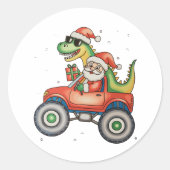 Santa T Rex Dinosaurier Monster Truck Weihnachten  Runder Aufkleber (Vorderseite)