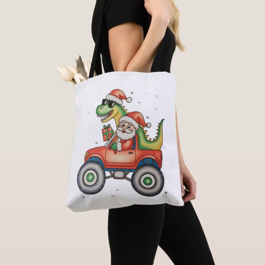 Santa T Rex Dinosaurier Monster Truck Weihnachten Tasche (Von Nahem)