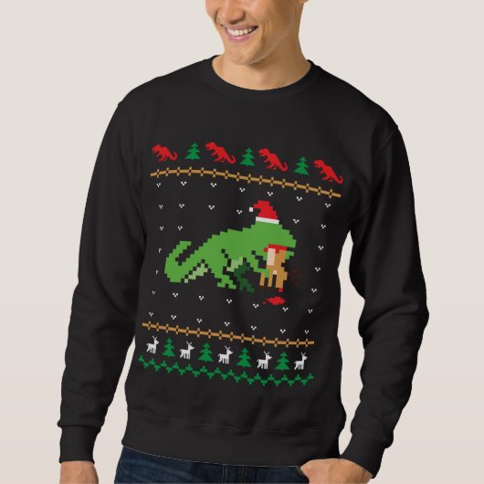 Santa T-Rex Eating Reindeer Dinosaur Ugly Christma Sweatshirt (Vorderseite)