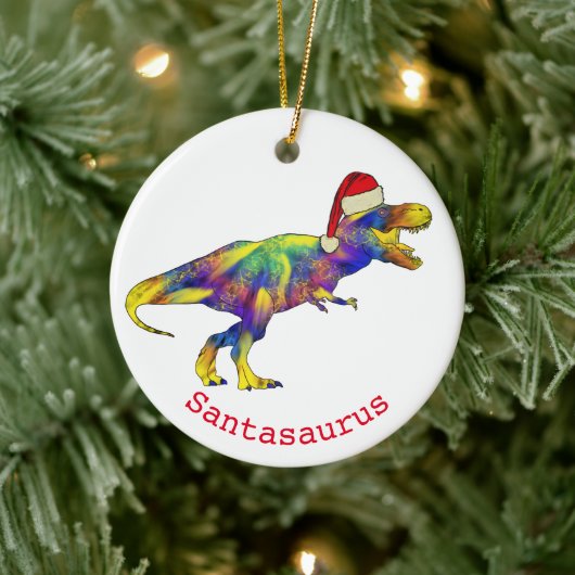 Santa T. rex Funny Dinosaur Keramik Ornament (Baum)