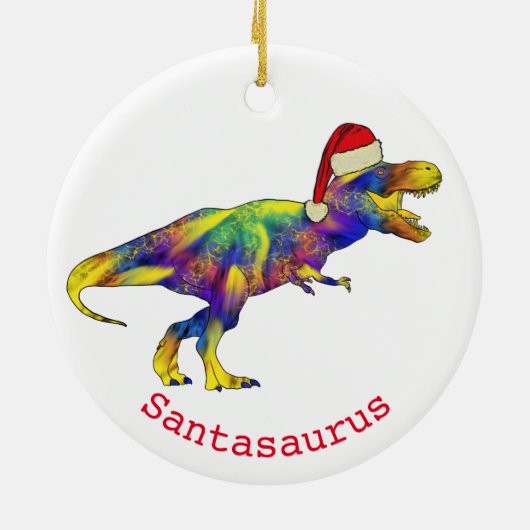 Santa T. rex Funny Dinosaur Keramik Ornament (Hinten)