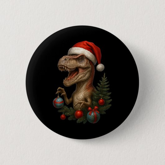 Santa T-Rex Weihnachten Lustiger Dinosaurier Feier Button (Vorderseite)