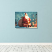 Santa Taking a Rooftop Break – Cozy Christmas Nigh Leinwanddruck (Insitu (Holzboden))