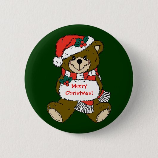 Santa Teddy Bear mit Hut und Muff Button (Vorderseite)
