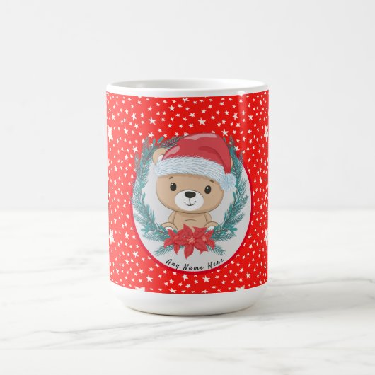 Santa Teddy Bear Red and White Star Weihnachten Kaffeetasse (Mittel)
