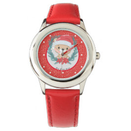 Santa Teddy Red and White Stars Frohe Weihnachten Armbanduhr