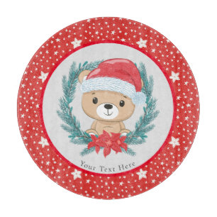 Santa Teddy Red and White Stars Frohe Weihnachten Schneidebrett