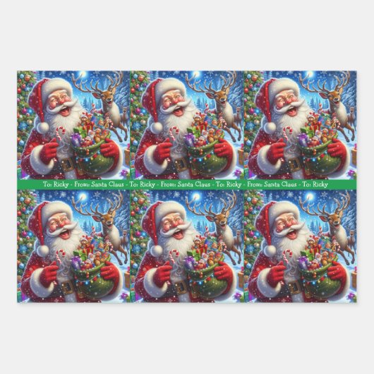 Santa Tells einem Vater Joke hinzufügen Kindername Geschenkpapier Set (Vorderseite 3)