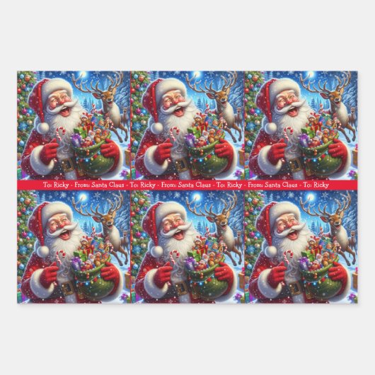 Santa Tells einem Vater Joke hinzufügen Kindername Geschenkpapier Set (Vorderseite)