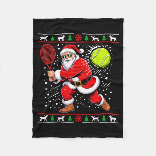 Santa Tennis Player Christmas Xmas Funny Holiday M Fleecedecke (Vorderseite)