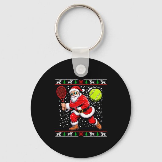 Santa Tennis Player Christmas Xmas Funny Holiday M Schlüsselanhänger (Vorderseite)