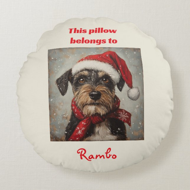 Santa Terrier, Geschenk für Hunde oder Hunde, nach Rundes Kissen (Vorderseite)