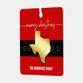 Santa Texas Belt Buckle Christmas Ornament Aus Metall (Vorderseite links)