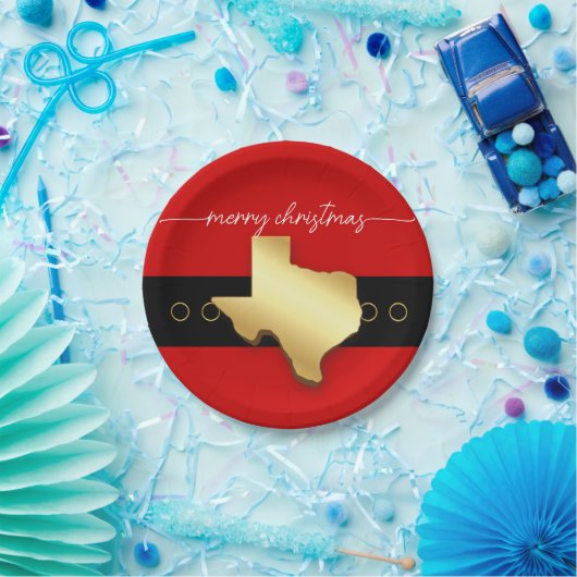 Santa Texas Belt Buckle Christmas Pappteller (Party)