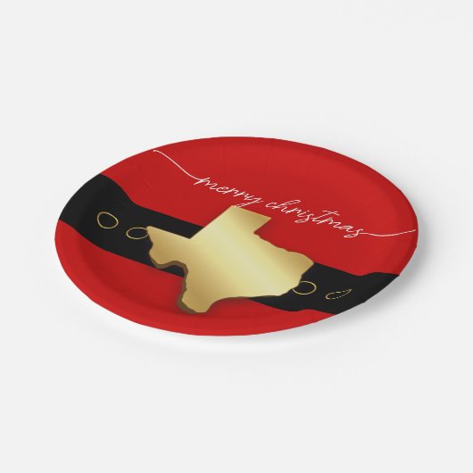 Santa Texas Belt Buckle Christmas Pappteller (Schrägansicht)