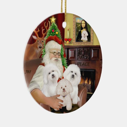 Santa - Three Bichon Frise Keramikornament (Rechts)