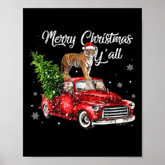 Santa Tiger Ride Red Truck Ugly Sweater Weihnachte Poster (Vorne)
