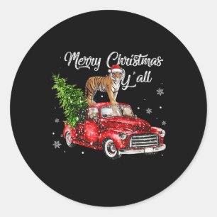 Santa Tiger Ride Red Truck Ugly Sweater Weihnachte Runder Aufkleber