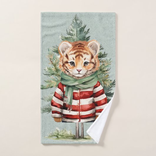 Santa Tiger und ein Hirschbaum Weihnachten Badhandtuch Set (Handtuch)